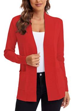 Urban CoCo Damen Leichter Strickjacke mit offener Vorderseite und Tasche, rot, XX-Large von Urbancoco