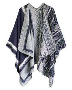 Urban CoCo Damen Poncho mit farbigem Block, vorne offen - Blau - Einheitsgröße von Urbancoco