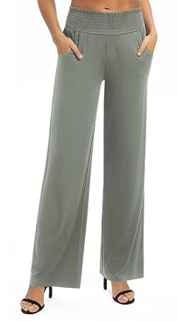 Urban CoCo Damen Solid Wide Leg Palazzo Lounge Pants Casual Straight Leg High Waist Stretch Pants, hellgrau, Klein von Urbancoco