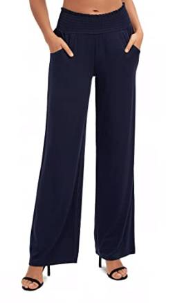 Urban CoCo Damen Solid Wide Leg Palazzo Lounge Pants Casual Straight Leg High Waist Stretch Pants, marineblau, Groß von Urbancoco