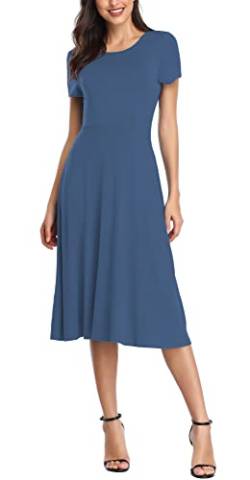 Urban CoCo Damen Vintage Kurzarm Hohe Taille Ausgestelltes Midi Casual Sommerkleid, indigoblau, Groß von Urbancoco