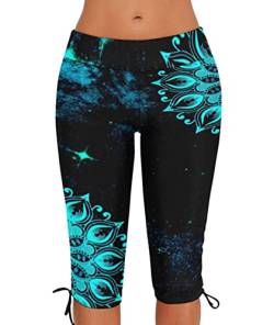 Urchics Damen Badehose, Übergröße, Rashguard, Caprihose, lang, Tankinihose, Z-blau Schwarze Blume, Large von Urchics