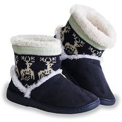 Urhome Unisex Hausschuhe für Winter Rutschfeste Sohle Hüttenschuh Indoor Plüsch Pantoffel Schlappen für Gäste Damen & Herren gefüttert Teddyfell Dunkel Blau, Größe:36/37 von Urhome