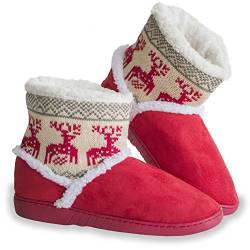 Urhome Unisex Hausschuhe für Winter Rutschfeste Sohle Hüttenschuh Indoor Plüsch Pantoffel Schlappen für Gäste Damen & Herren gefüttert Teddyfell Rot, Größe:34/35 von Urhome