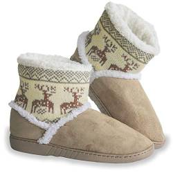 Urhome Unisex Hausschuhe für Winter rutschfeste Sohle Hüttenschuh Indoor Plüsch Pantoffel Schlappen für Gäste Damen & Herren gefüttert Teddyfell Beige, Größe: 38/39 von Urhome