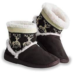 Urhome Unisex Hausschuhe für Winter rutschfeste Sohle Hüttenschuh Indoor Plüsch Pantoffel Schlappen für Gäste Damen & Herren gefüttert Teddyfell Braun, Größe: 36/37 von Urhome