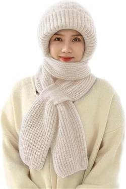 Urijk Integrierter Gehörschutz Winddichte Mütze Schal Kapuzenschal für Frauen Winter 2 in 1 Maskenschal Strickmütze Verdickter Warmer Einteiliger Hutschal Winter Warme Strickmütze Schal für Frauen von Urijk