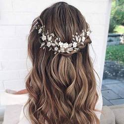 Ushiny Blume Hochzeit Stirnband Silber Braut Haar Rebe Kristall Haarschmuck Kristall Braut Kopfschmuck für Frauen und Mädchen von Ushiny