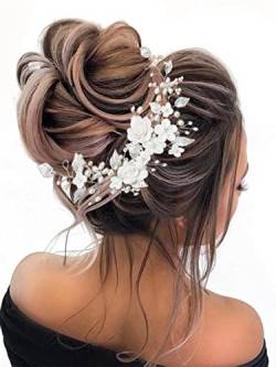 Ushiny Blumen Braut Hochzeits Haarranke silberne Perle Braut Stirnband Kristall Haarschmuck für Frauen und Mädchen von Ushiny
