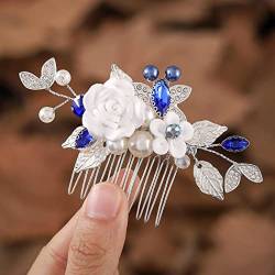 Ushiny Blumen Hochzeits Haarschmuck silberner Schmetterlings Haarkamm Perlen Brauthaarschmuck für Frauen und Mädchen von Ushiny
