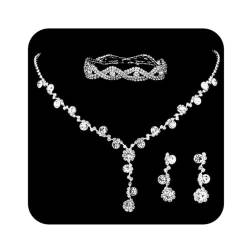 Ushiny Brautschmuck-Set, Silber, glitzernd, Strass, Halskette, Armband, Ohrringe, passend für Hochzeitskleider für Frauen und Mädchen von Ushiny