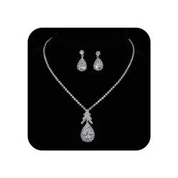 Ushiny Brautschmuck-Set, Silber, glitzernde Kristall-Halskette und Ohrring-Set, Strass-Ohrhänger, Schmuckset für Hochzeiten, Frauen und Mädchen von Ushiny