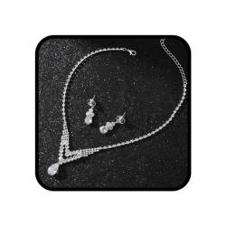 Ushiny Brautschmuck-Sets Silber Strass Halskette und Ohrringe Sets Zirkonia Ohrhänger Halskette Schmuck-Set für Frauen und Mädchen von Ushiny