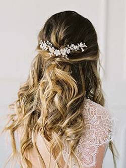 Ushiny Flower Bride Hochzeit Haarranke Silber Rhinestong Braut Stirnband Haarschmuck für Frauen und Mädchen von Ushiny