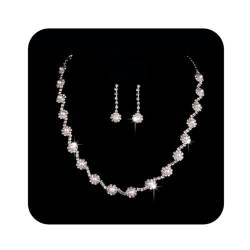 Ushiny Hochzeits-Brautschmuck-Set, Silber-Kristall-Halskette und Ohrringe, baumelnde Ohrringe, Schmuck für Frauen und Mädchen von Ushiny