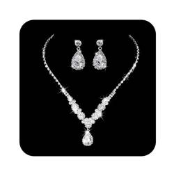 Ushiny Hochzeits-Brautschmuck-Set, Silber-Kristall-Halskette und Ohrringe, baumelnde Ohrringe, Schmuck für Frauen und Mädchen von Ushiny