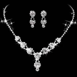 Ushiny Hochzeits-Brautschmuck-Set, Silber-Kristall-Halskette und Ohrringe, baumelnde Ohrringe, Schmuck für Frauen und Mädchen von Ushiny