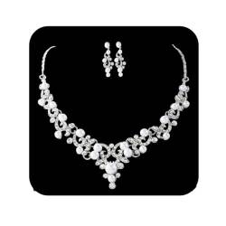 Ushiny Hochzeits-Brautschmuck-Set, Silber-Kristall-Halskette und Ohrringe, baumelnde Ohrringe, Schmuck für Frauen und Mädchen von Ushiny