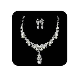 Ushiny Hochzeits-Brautschmuck-Set, Silber-Kristall-Halskette und Ohrringe, baumelnde Ohrringe, Schmuck für Frauen und Mädchen von Ushiny