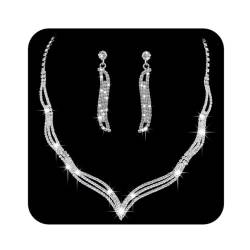 Ushiny Hochzeits-Brautschmuck-Set, Silber-Kristall-Halskette und Ohrringe, baumelnde Ohrringe, Schmuck für Frauen und Mädchen von Ushiny