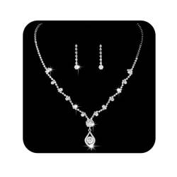 Ushiny Hochzeits-Brautschmuck-Set, Silber-Kristall-Halskette und Ohrringe Set, baumelnde Ohrringe, Schmuck Set für Frauen und Mädchen von Ushiny