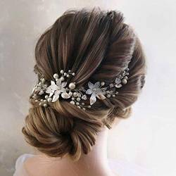 Ushiny Hochzeits-Haarreif, Blume, Strass, Brautschmuck, Perlen, Haarschmuck, Haarschmuck für Bräute und Brautjungfern (Silber) von Ushiny
