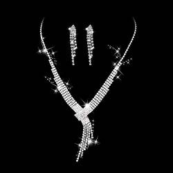 Ushiny Hochzeitsschmuck-Set, Brautschmuck, Set mit Kristall-Halskette und Ohrringe, für Damen und Mädchen von Ushiny