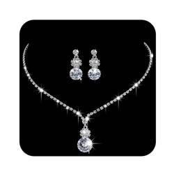 Ushiny Hochzeitsschmuck-Sets Silber Braut Kristall Halsketten und Ohrringe Set Strass Choker Halskette für Frauen und Mädchen (#XT-0005) (#XT-0005), Edelstein Silber Kunstperle, Perle, Strass von Ushiny