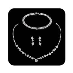 Ushiny Hochzeitsschmuck-Sets Silber Braut Strass Halskette Ohrringe Armbänder Sets Zirkonia Schmuckset Brautjungfer Schmuckset für Frauen und Mädchen (#XT-031) von Ushiny