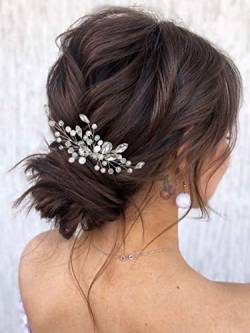 Ushiny Kristall Braut Hochzeit Haarnadel Silber Perlen Haarspange Strass Stylist Haarschmuck für Frauen und Mädchen von Ushiny