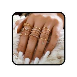 Ushiny Kristall-Knöchelringe, verstellbare Fingerringe, stapelbare, verzierte Ringe, Schmuckzubehör-Set für Damen und Mädchen, Goldfarben, 8 Stück von Ushiny
