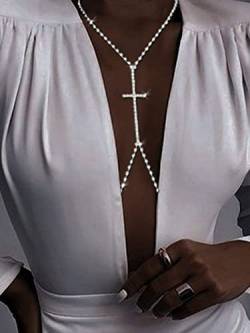 Ushiny Kristall-Körperkette, Silber, Körperketten, Schmuck, glitzerndes Körperzubehör für Frauen und Mädchen von Ushiny