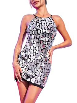 Ushiny Pailletten Bodycon Kleider Schwarz Elegantes Kleid Sparkly Party Mini Kleid Club Outfit für Frauen und Mädchen von Ushiny