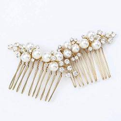 Ushiny Pearl Bride Hochzeit Haarkamm Haarschmuck Haarteil für Frauen und Mädchen (Gold) von Ushiny