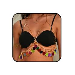 Ushiny Sexy Pailletten Körperkette goldene Brustketten Quaste Bikini Rave Accessoires Party Körper Accessoires für Frauen und Mädchen von Ushiny