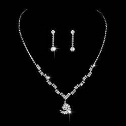 Ushiny Silber Braut Hochzeit Halskette und Ohrring Set Strass Schmuck Set Funkelnde Kristall Ohrhänger Schmuck Sets für Frauen und Mädchen von Ushiny