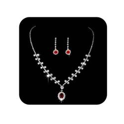Ushiny Silber Braut Hochzeit Schmuck Sets Rote Strass Halskette und Ohrringe Sets Rote Kristall Tropfen Ohrringe Halskette Schmuck Set für Frauen und Mädchen (#XT-042) von Ushiny