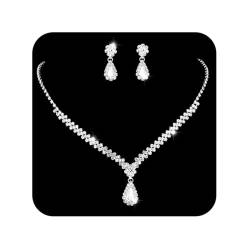 Ushiny Silberne Brautschmuck-Sets Silberne funkelnde Strass-Halskette und Ohrringe-Sets Hochzeit Zirkonia Ohrringe baumeln Halskette Schmuck-Set für Frauen und Mädchen (#XT-045) von Ushiny