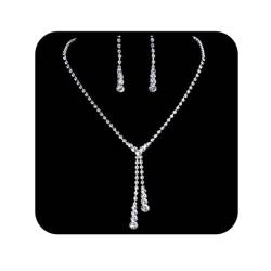 Ushiny Silbernes Brauthochzeits-Halsketten- und Ohrring-Set Funkelndes Strass-Schmuck-Set Kristall-Ohrring-Schmuck-Sets für Frauen und Mädchen von Ushiny