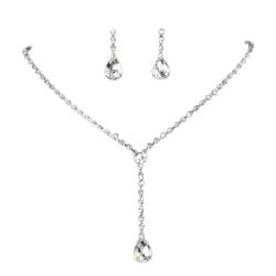 Ushiny Silbernes Brauthochzeits-Strass-Halsketten- und Ohrring-Set mit Tropfen-Kristallschmuck-Set für Frauen und Mädchen von Ushiny