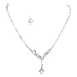 Ushiny Silbernes Brautschmuck-Set Hochzeit Kristall Halskette und Ohrringe Set glitzernde Strass baumelnde Tropfen Ohrringe Halskette Schmuck für Frauen und Mädchen von Ushiny