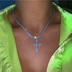 Ushiny Vintage Halskette Glitzernde Strass Kreuz Halsketten Silber Party Rave Kristall Kette Halskette Schmuckset für Frauen und Mädchen von Ushiny
