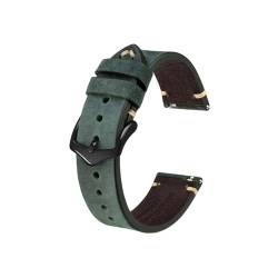 Crazy Horse Leder-Uhrenarmband, 18 mm, 20 mm, 22 mm, passend for die Uhr for Huawei/Samsung Galaxy Gear, Schwarz, Grün, Braun (Color : Green-Black Buckle, Size : 22mm) von UsmAsk