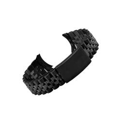 Edelstahl-Uhrenarmband mit gebogenem Ende, 13, 17, 18, 19, 20, 21, 22 mm, 5 Perlen, massives Metall-Uhrenarmband, Handgelenk-Armband, Schildkröten-Schnalle, W-Werkzeug ( Color : Black , Size : 17mm ) von UsmAsk