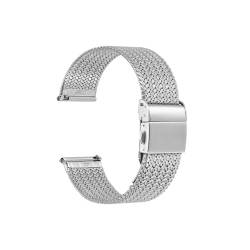 UsmAsk Metall-Uhrenarmbänder aus 316L-Edelstahl, 14 mm, 16 mm, 18 mm, 20 mm, 22 mm, gewebtes Mesh-Schnellverschluss-Armband for Damen und Herren (Color : Silver, Size : 16mm) von UsmAsk