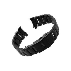 UsmAsk Uhrenarmband mit gebogenem Ende, 18 mm, 20 mm, 22 mm, 24 mm, Ersatz-Uhrenarmband, Doppelverschluss-Verschluss, Edelstahl-Armband mit Werkzeug (Color : Black, Size : 18mm) von UsmAsk