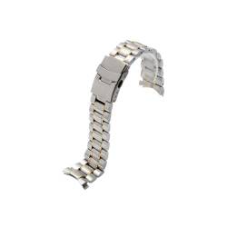 UsmAsk Uhrenarmband mit gebogenem Ende, 18 mm, 20 mm, 22 mm, 24 mm, Ersatz-Uhrenarmband, Doppelverschluss-Verschluss, Edelstahl-Armband mit Werkzeug (Color : Silver Gold, Size : 20mm) von UsmAsk