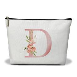 Personalisierte Make-up-Tasche mit Initiale A-Z, Blumenmuster, Geschenk für Frauen, Schwester, Mutter, Freundin, Tochter, Monogramm, Reise-Organizer, Kosmetiktasche mit Reißverschluss, von Utaqer