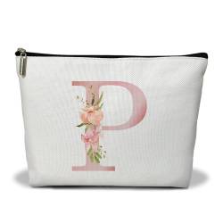 Personalisierte Make-up-Tasche mit Initiale A-Z, Blumenmuster, Geschenk für Frauen, Schwester, Mutter, Freundin, Tochter, Monogramm, Reise-Organizer, Kosmetiktasche mit Reißverschluss, von Utaqer