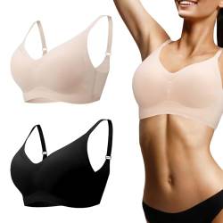 Utensilsto 2er Pack Nahtloser BH Damen Ohne Bügel V-Ausschnitt Push Up Bügelloser BH Ultradünn Komfortabler Sport BH Gepolstert Bralette für Alltag Fitness Lauf Joggen Yoga, L von Utensilsto